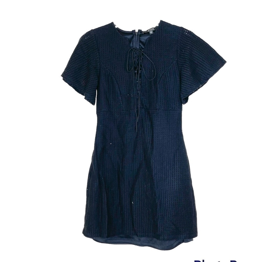 Guess Black Mesh Flutter Sleeves Mini Dress US XS